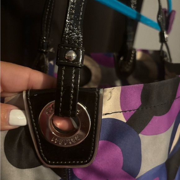 Coach multicolored logo fabric tote with outside end pockets. - Picture 3 of 13